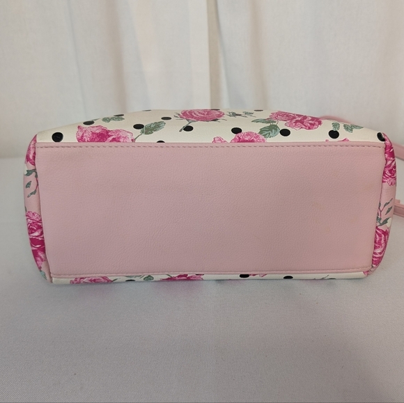 Betsey Johnson Pink Rose And Polka Dot Floral Handbag Tote Satchel EUC - Picture 6 of 12